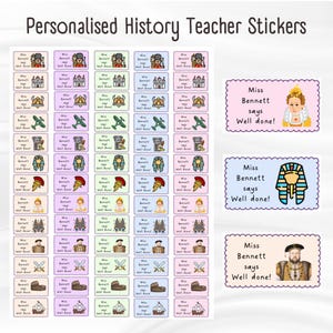 Stickers professeurs d'histoire personnalisés - 65 stickers mats | Cadeau pour professeur d'histoire | Fournitures pour professeurs d'histoire