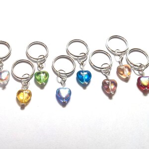 Heart / Star glass stitch markers 8 or 10 rainbow colours