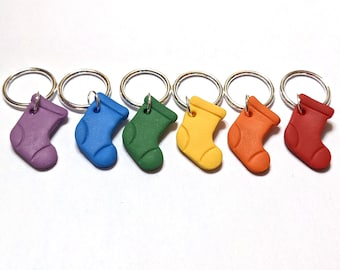 socks, set of 6 handmade polymer clay sock stitch markers kawaii crochet/knitting