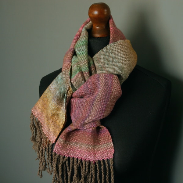 Woven scarf pastel rainbow wool mix large