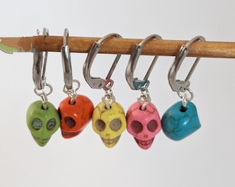 5 skull stitch markers kawaii bright colours
