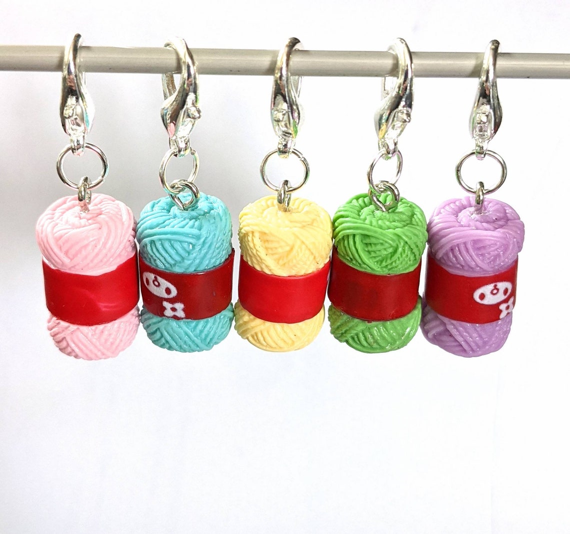 5 Handmade Stitch Markers Knitting Yarn/wool Ball Kawaii Etsy