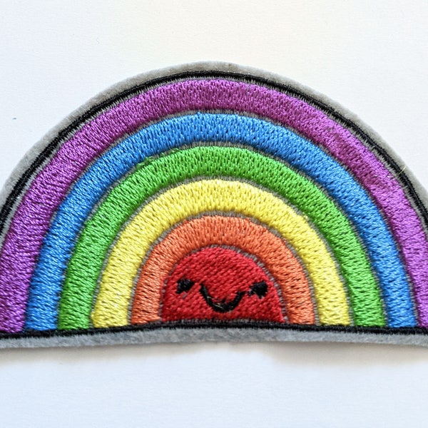 Pastel rainbow with a face Kawaii embroidered iron on patch