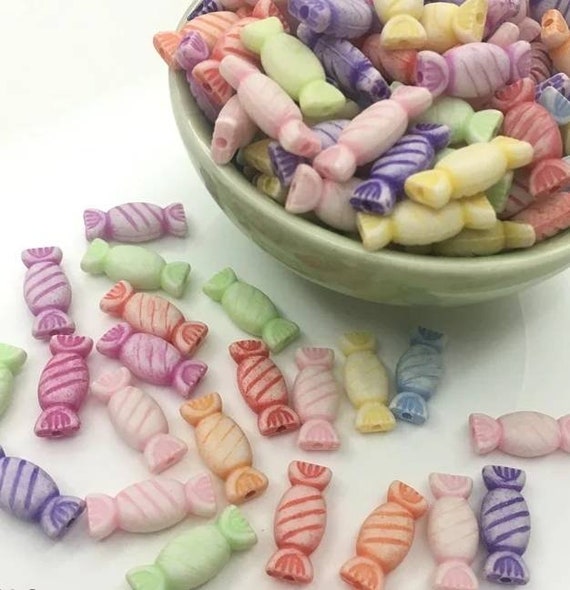 100 Mixed Pastel Colour Sweets Candy Beads Jewellery Craft 15mm x 9mm