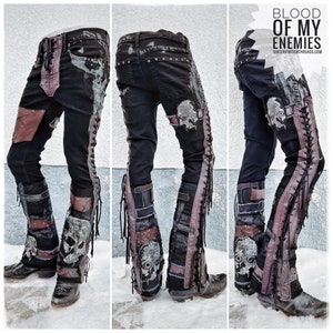  Punk Rock - Pantalones de hombre desgastados y desgastados, ropa  punk con cordones de metal pesado, correa negra, Negro - : Ropa, Zapatos y  Joyería