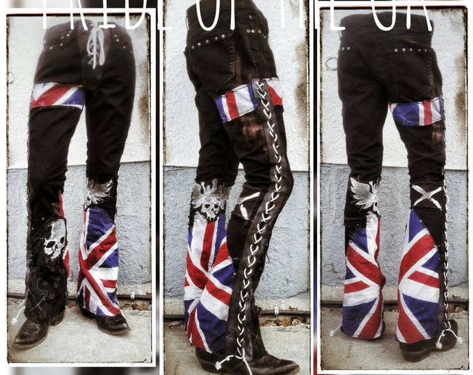 CUSTOM ORDER Denim Leather Pants Rock Wear Jeans Heavy Metal Leather