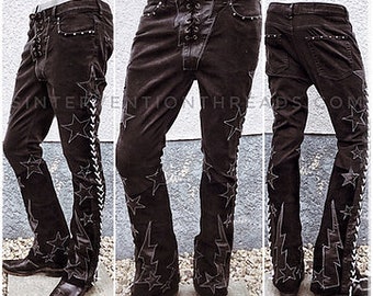 Custom order BLACKSTAR Stage Pants Streetwear with leather and suede lace-up Rockwear Stagewear