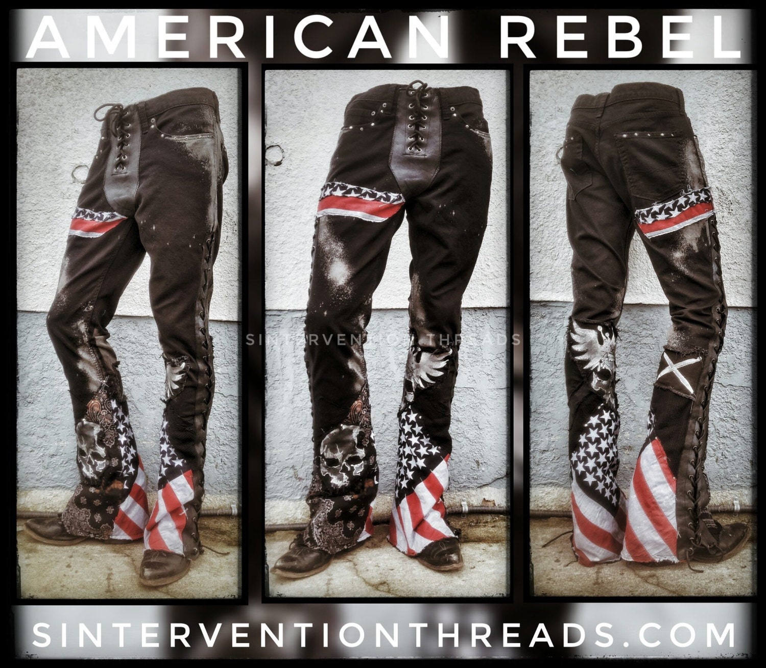 CUSTOM ORDER Denim Leather Pants Rock 