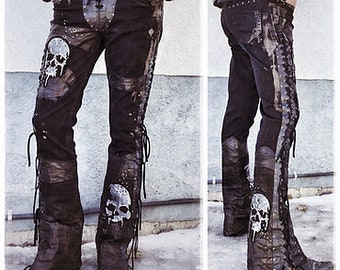 Custom order* Buckshot * Stage Pants Streetwear with leather and suede lace-up Rockwear Stagewear