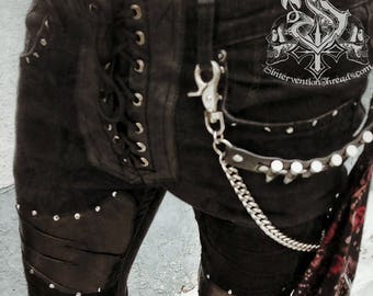 Custom order* Black*As*My*Soul* Stage Pants Streetwear with leather and suede lace-up Rockwear Stagewear