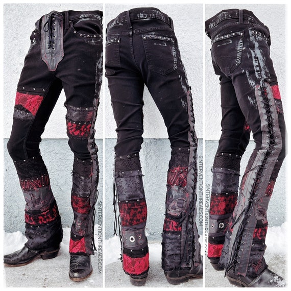 Leather & Lace Custom Order Stage Pants Streetwear With Leather and Suede  Lace-up Rockwear Stagewear 