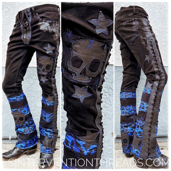 Custom order "Wildside” Stage Pants Streetwear with leather lace-up Rockwear Stagewear