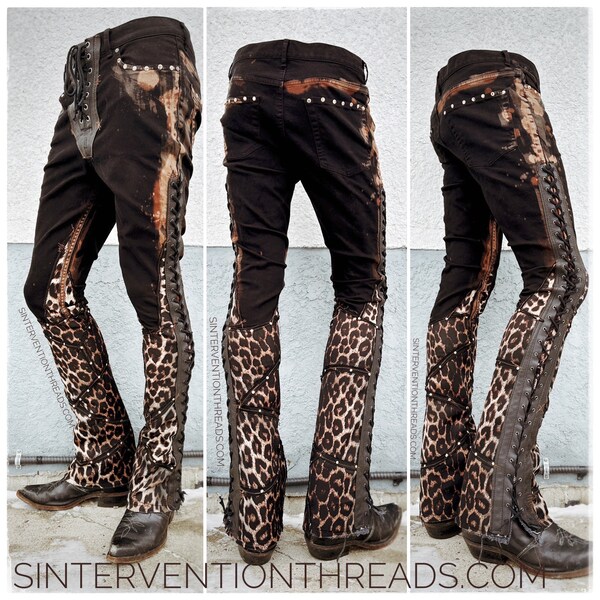 Custom order "Wildside"  Stage Pants Streetwear with leather lace-up Rockwear Stagewear