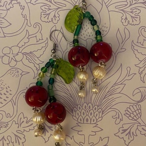 stainless steel cherry earrings with pearls