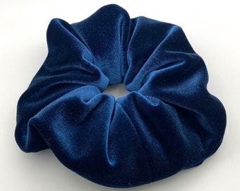 Luxury Dark Blue Velvet Hair Scrunchie Large - NZ Made