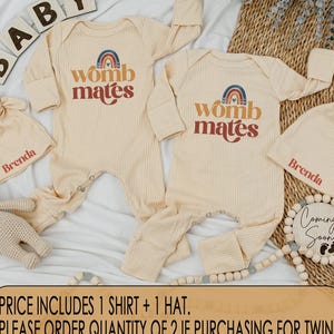Womb Mates Twin Baby Outfit, Matching Funny Twin Rompers, Custom Newborn Clothes, Cute Gift for Twins, Baby Shower Gift, Best Friend Twin
