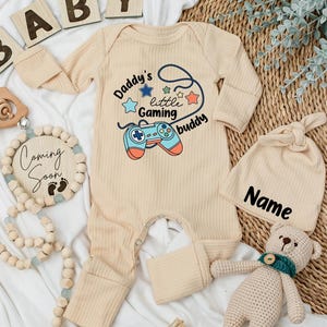Daddy’s Little Gaming Buddy Newborn Bodysuit, Gamer Baby Romper for Newborn, Ribbed Coming Home Outfit, Baby Shower Gift for Gamer Dad