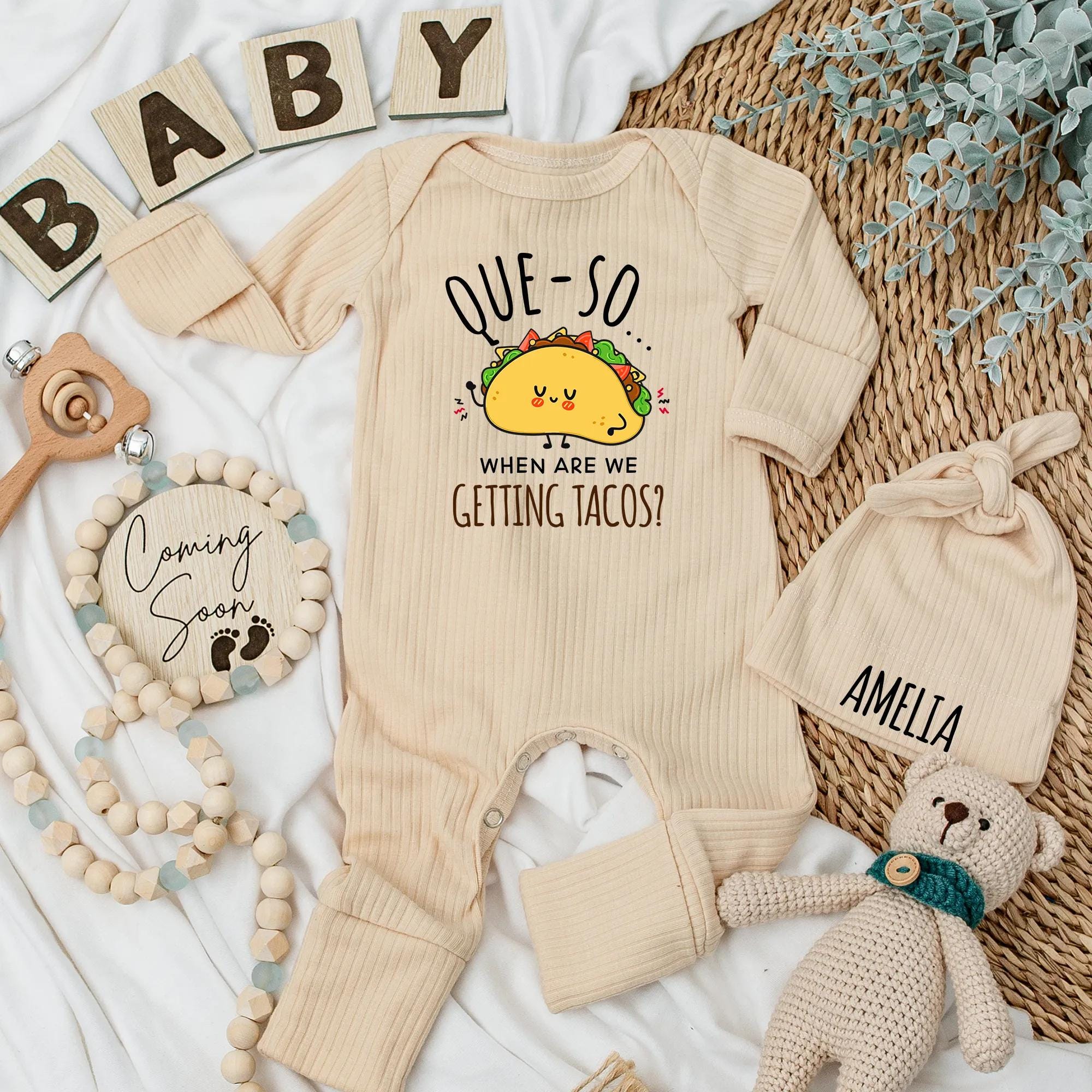Que-So We Are Getting Tacos Baby Bodysuit, Funny Baby Shower Gift, Cute Taco Baby Outfit, Adorable Newborn Clothes