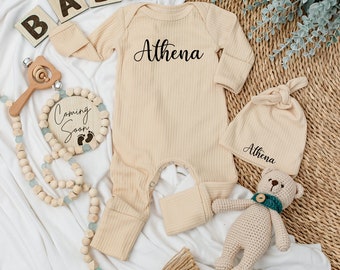 baby bodysuit and hat set, Personalised Bodysuit with Name, New baby gift, Born in 2024, baby gift, Going home outfit, Baby keepsake