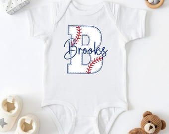 Personalized Baseball Baby Bodysuit, Custom Name Baseball Outfit for Baby Boy, Game Day Coming Home Outfit, Baseball Baby Shower Gift