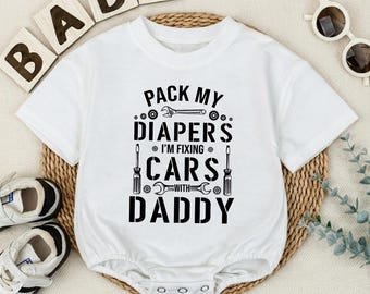 Fixing Cars Baby Boy Romper, Garage With Daddy Romper, Daddy and Me Matching Baby Outfit, Mechanic Newborn Clothes, Cute Baby Shower Gift