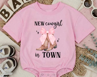 New Cowgirl in Town Baby Girl Romper, Cowgirl Boots Baby Bodysuit, Western Theme Coming Home Outfit, Cowboy Boots Baby Shower Gift