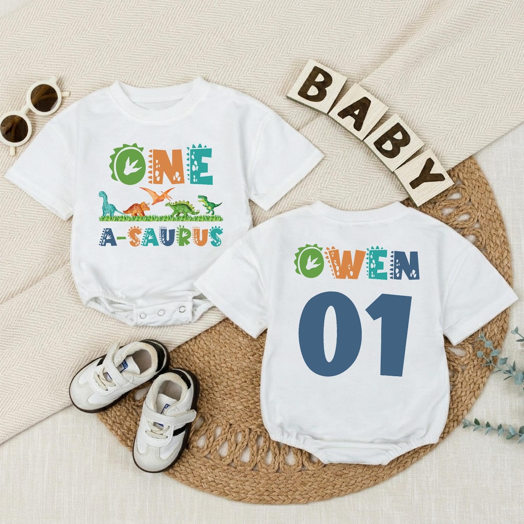 Personalized One-a-saurus First Birthday Baby Romper, Dinosaur First ...