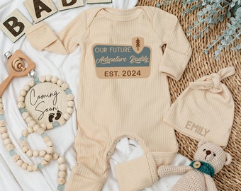 Baby bodysuit and hat set, Our Future Adventure Buddy, Infant Bodysuit, National Park, Camping Pregnancy Announcement | Baby Shower Gift