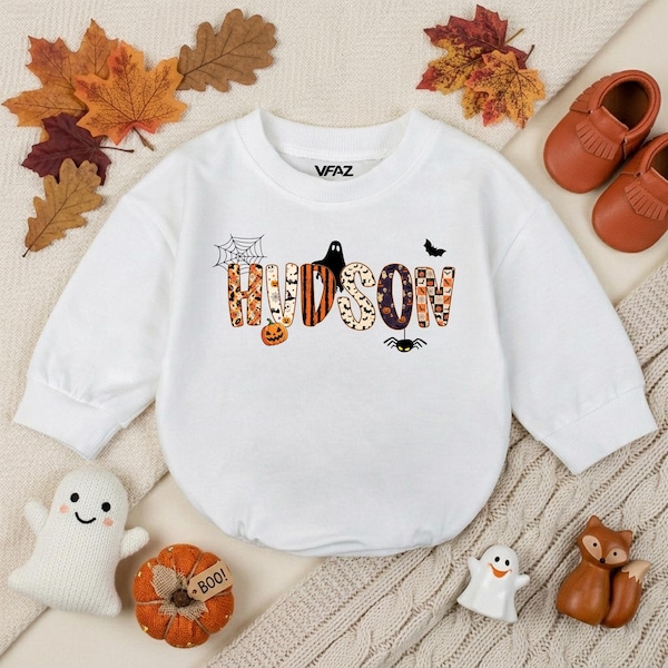 Personalized Halloween Baby Boy Romper, Custom Spooky Season Baby Bodysuit, Custom Name Halloween Toddler T-Shirt, Boy First Halloween Gift