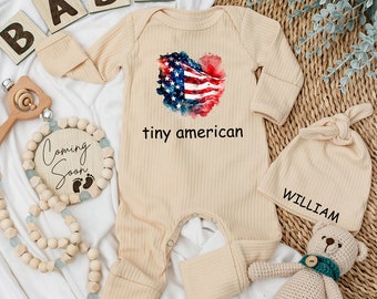 Tiny American Baby Bodysuit Set, Newborn Gift, Cute Patriotic America, 4th Of July, Memorial Day outfit, Cute baby clothes, Romper kids gift
