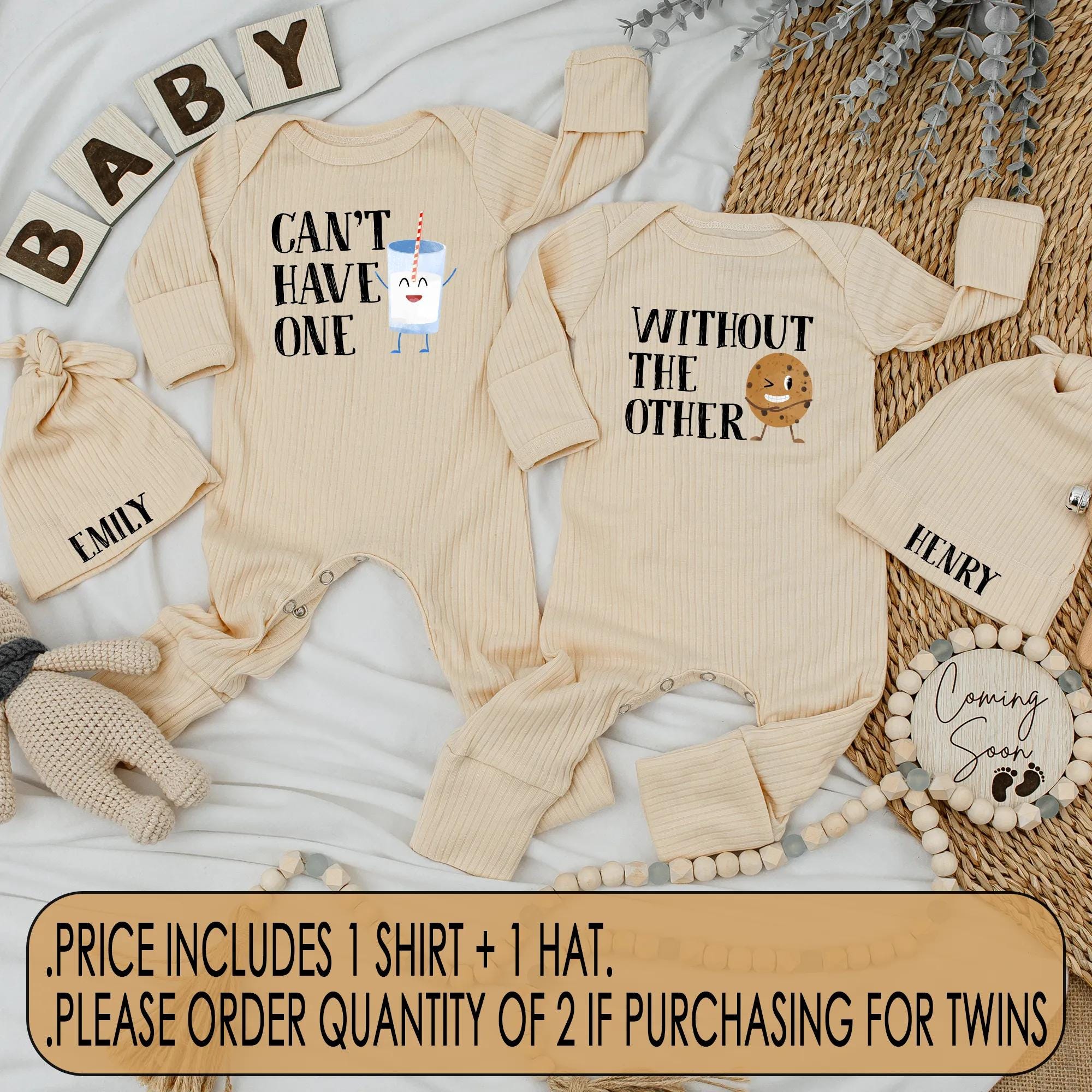 Can’t Have One Without the Other Twin Bodysuit, Funny Milk and Cookie Outfit, Matching Twin Newborn Clothes, Baby Shower Gift for Twins