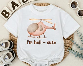 Funny Helicopter Baby Romper, Cute Helicopter Baby Outfit, Heli-cute Newborn Clothes, Baby Shower Gift for Helicopter Pilot