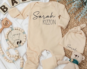 Personalized First + Middle Name Silky Baby Long Sleeve Romper- Soft Going Home Outfit for Boys and Girls - Custom Newborn Gift, Baby Shower