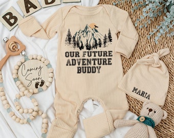 Baby BODYSUIT AND HAT Set, Our Future Adventure Buddy, Infant Bodysuit, National Park, Camping Pregnancy Announcement | Baby Shower Gift