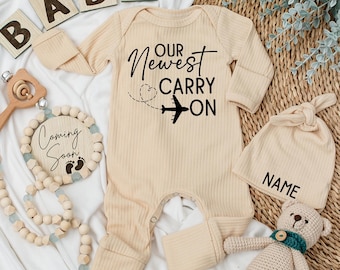 Our Newest Carry On Baby bodysuit and hat set, Cute baby set, Newborn Clothes, Announcement gift, Going home outfit,Natural Pregnancy Reveal