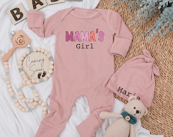 Mama's Girl Baby bodysuit and hat set, Newborn set, Infant Baby Shower Gift, Coming Home , Long Sleeve Bodysuit, Baby Announcement Outfit