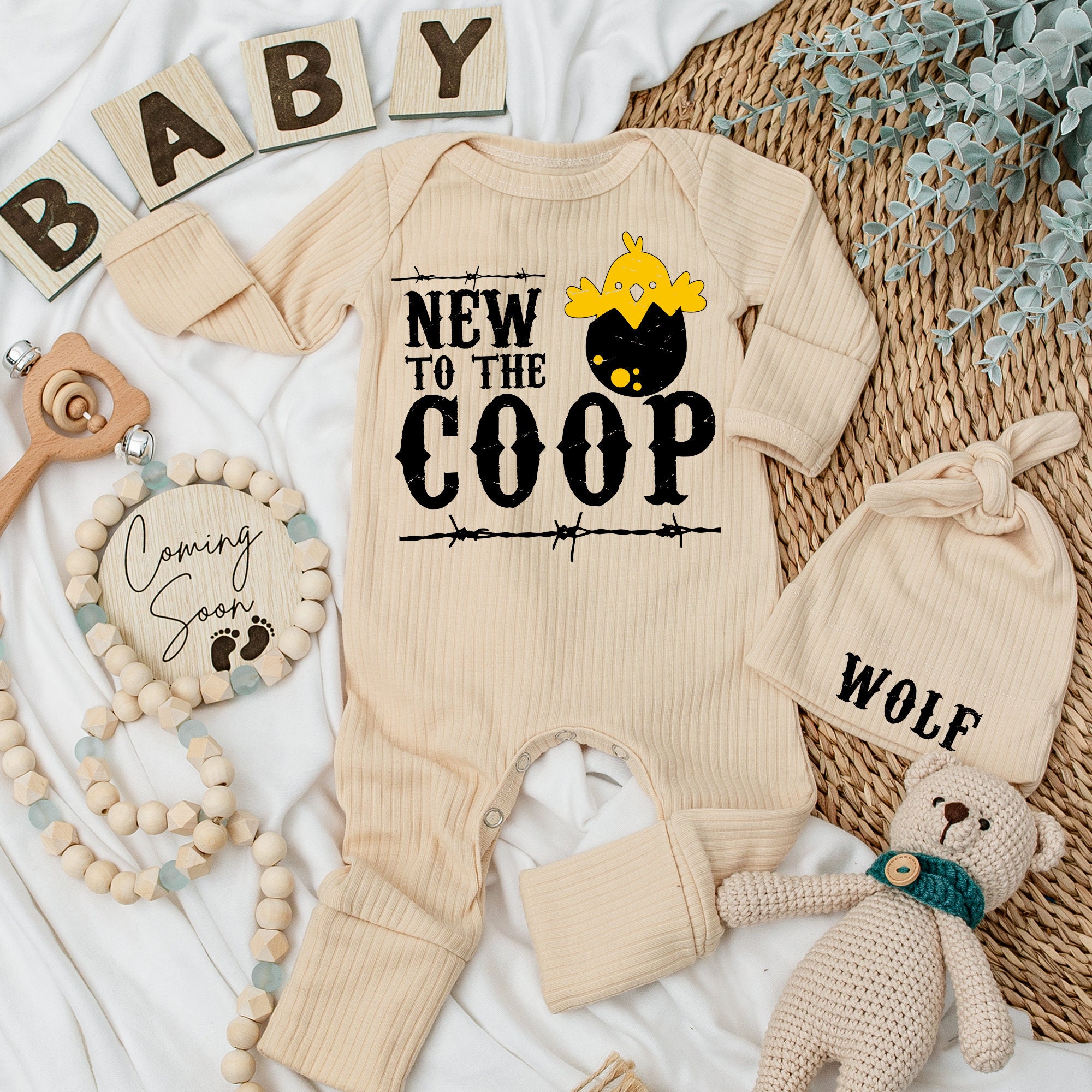 New to the coop Baby Bodysuit set, Country Baby Clothing, Baby Announcement Gift, Cow Baby Shower Gift, Baby Outfit, Cute baby Clothing