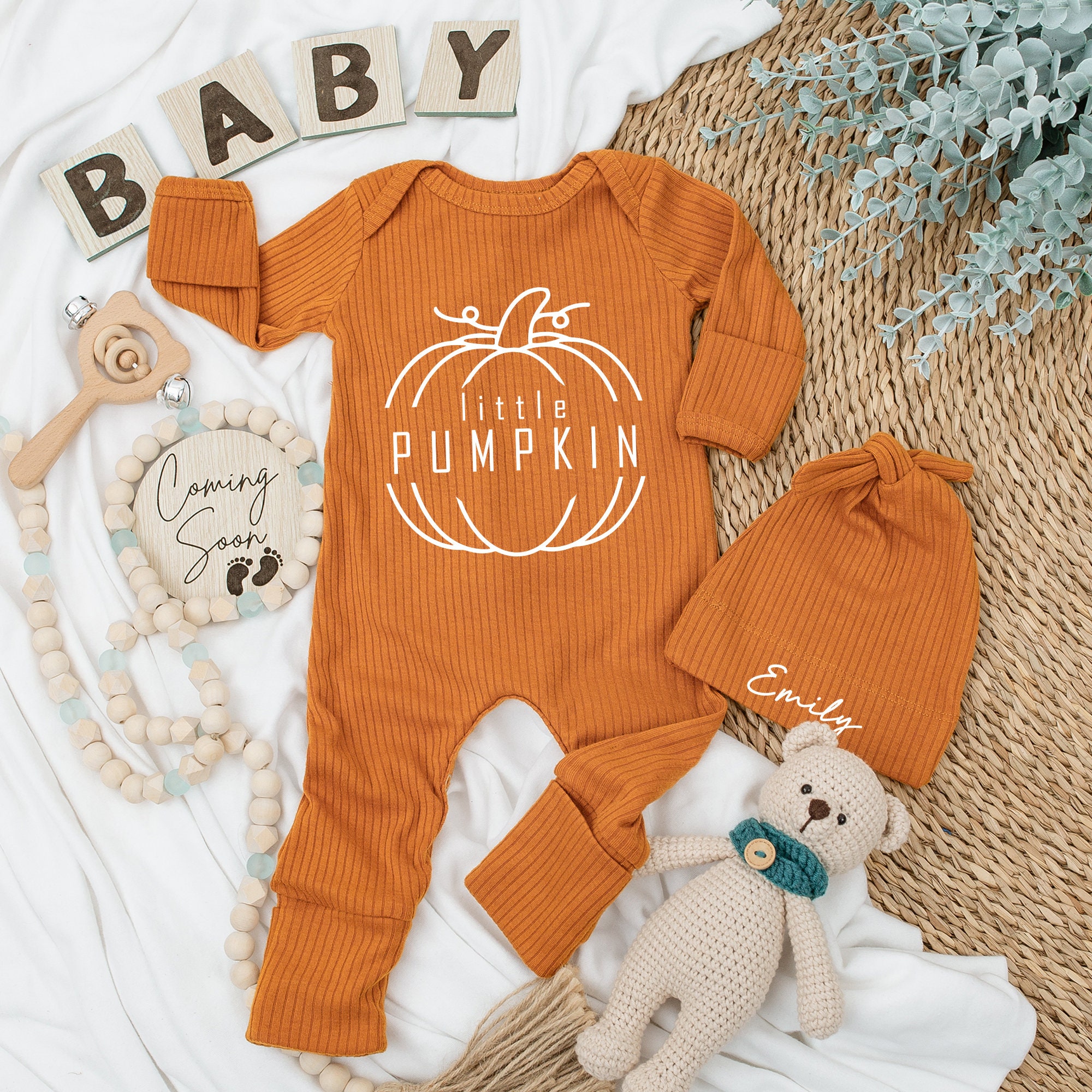 Twopumpkin Baby-Overall Aus Strick – Langarm-Strampler Mit Mütze & Fäustlingen, Für Neugeborene Bis 12 Monate, Geschlechtsneutral