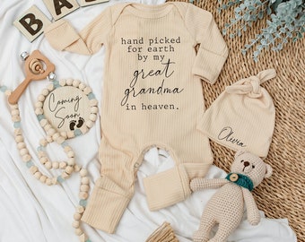 Hand picked for earth by my great grandpa Grandma in heaven Baby Bodysuit, Set Baby Clothes prefect baby shower gift, Pregnancy Announcement