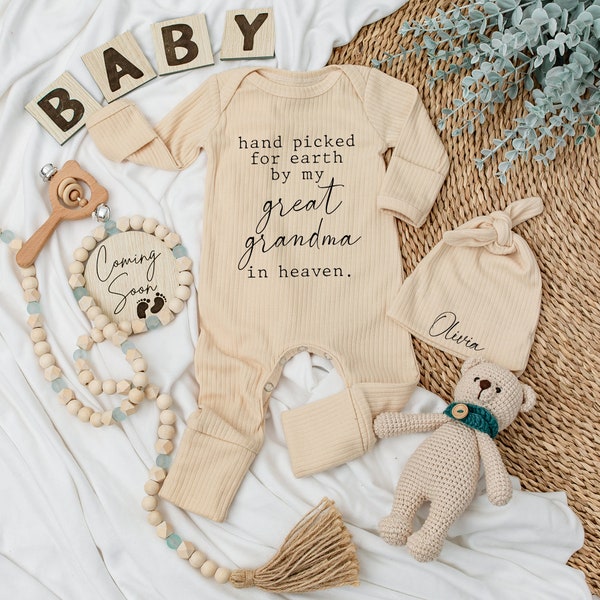 Hand picked for earth by my great grandpa Grandma in heaven Baby Bodysuit, Set Baby Clothes prefect baby shower gift, Pregnancy Announcement