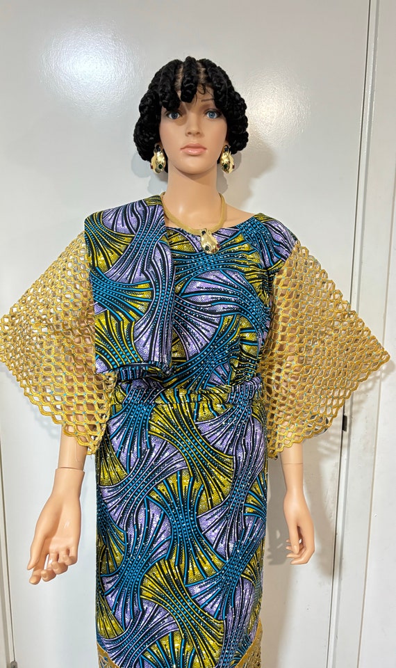 PTBSTUDIO African Ankara Lace Dress for Woman 2 Pieces Top Wrapper One Size Fits All.Iro ATI buba