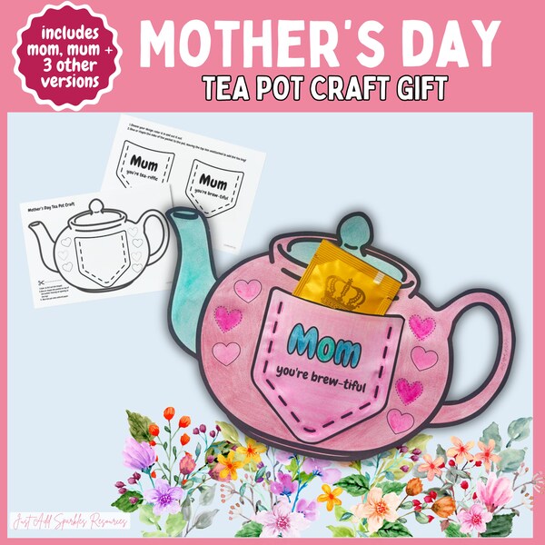 Mother's Day Craft Ideas Tea Pot Craft Kit, Easy Mothers day craft, diy mother's day gifts, happy mothers day, tea pot craft, tea gift