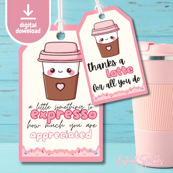 Teacher Appreciation Coffee Thank You Gift Tag Printable | Thanks a Latte | Teacher Appreciation | Printable Gift Tag | Staff Appreciation