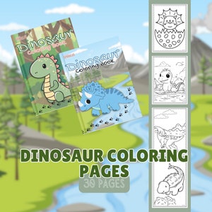 Páginas para colorear de dinosaurios / Hojas para colorear de dinosaurios / Páginas para colorear imprimibles de dinosaurios / Favores de fiesta de dinosaurios / Lindo dinosaurio para colorear