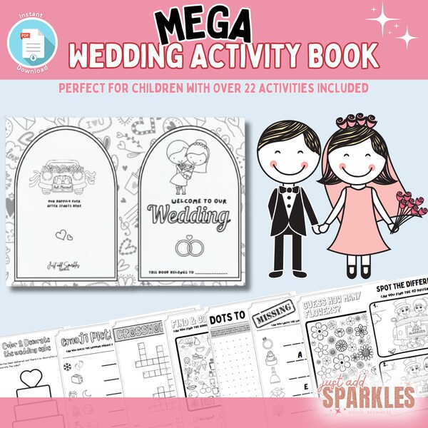 Childrens wedding activity pack, children's wedding activities, wedding coloring, wedding games, children's wedding busy bags