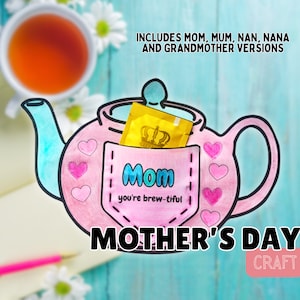 Ideas de manualidades para el día de la madre Kit de manualidades con tetera, manualidad fácil para el día de la madre, regalos diy para el día de la madre, feliz día de la madre, artesanía con tetera, regalo de té