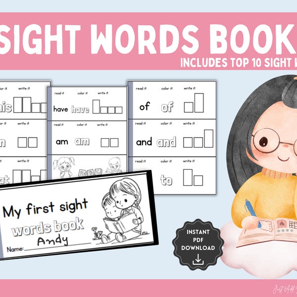 Sight Words Book, Top 10 Sight Words, Beginner Writer, Writing Practice Kindergarten, Trace Sight Words, Handwriting, First 10 Words