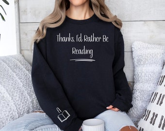 Bedankt, ik lees liever gepersonaliseerde boekenwurm-sweatshirt voor boekenliefhebbers, minimalistisch boek en harten, boekenclubcadeau, leesgrage sweatshirt