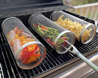 2 Stück Edelstahl Grill Korb, Grill Werkzeug, BBQ Grill Rack, Grill Zubehör, Räucherzubehör, Grill Werkzeug, GESCHENK für Papa