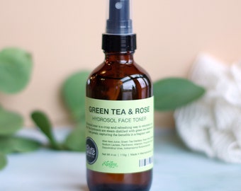 Green Tea & Rose Hydrosol Facial Toner - Unrefined, Vegan, Handmade, Eco-Friendly, Aloe, Face Spray